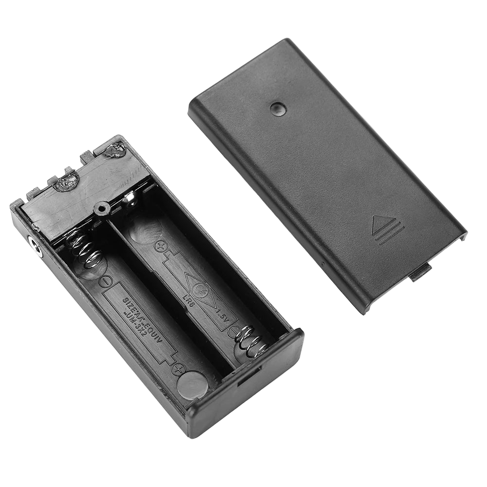 Black battery holder with cover on a white background