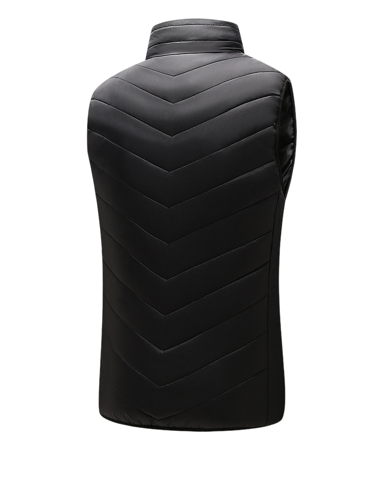 Black quilted vest on a white background